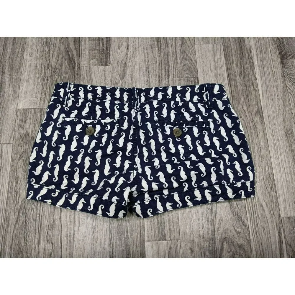 (3/$27) SO Juniors Size 3 Pockets‎ Seahorse Pattern Navy Blue White Short Shorts